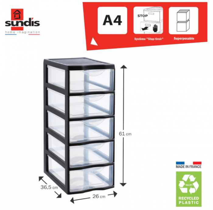 Suport de documente pentru bioru SUNDIS Orgamix cu 5 sertare A4 [5]