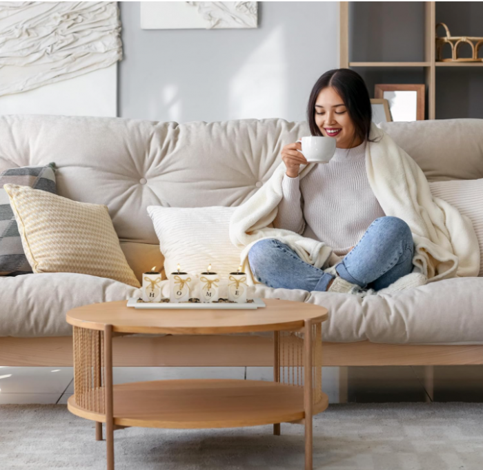 Suport de lumanari Relaxdays cu Tava si Pietre, Decoratiune pentru Masa, Alb [5]