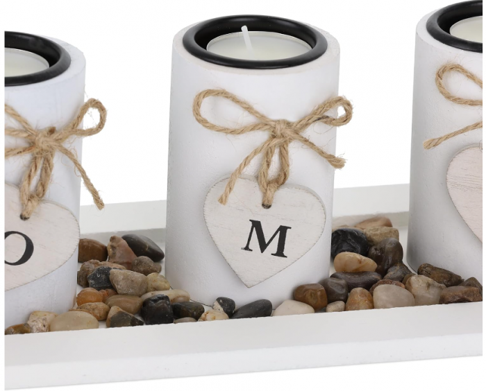 Suport de lumanari Relaxdays cu Tava si Pietre, Decoratiune pentru Masa, Alb [8]