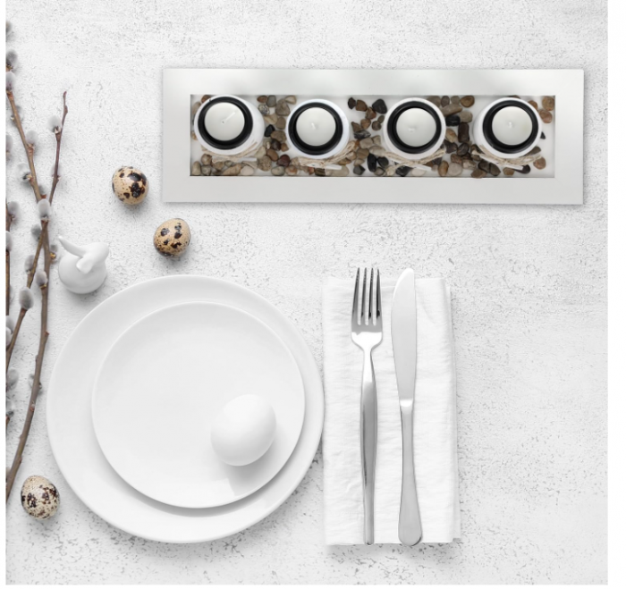 Suport de lumanari Relaxdays cu Tava si Pietre, Decoratiune pentru Masa, Alb [4]