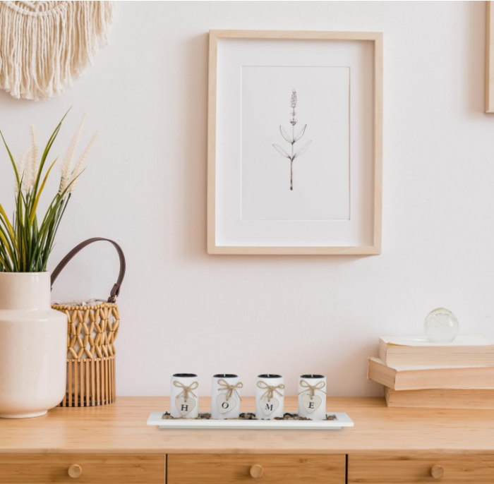 Suport de lumanari Relaxdays cu Tava si Pietre, Decoratiune pentru Masa, Alb [7]