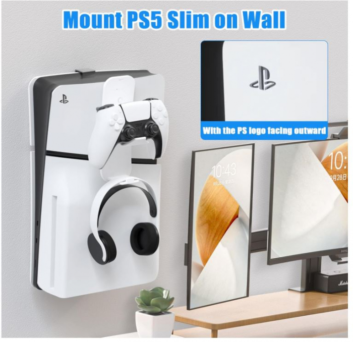 Suport de perete pentru Playstation 5 Slim cu suport pentru controler, negru [7]