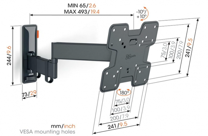 Suport de perete reglabil Vogel's TVM 3245 pentru televizoare de 19-43 inchi, Max 15 kg, 180°, negru [8]