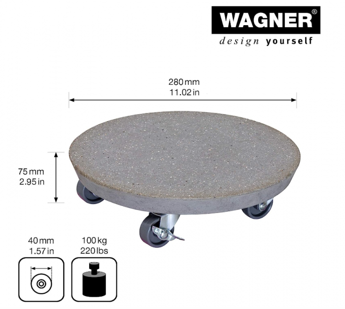 Suport ghiveci cu roți Wagner Ø 28 x 7,5 cm, Capacitate de incarcare 100kg, 20090101 [4]