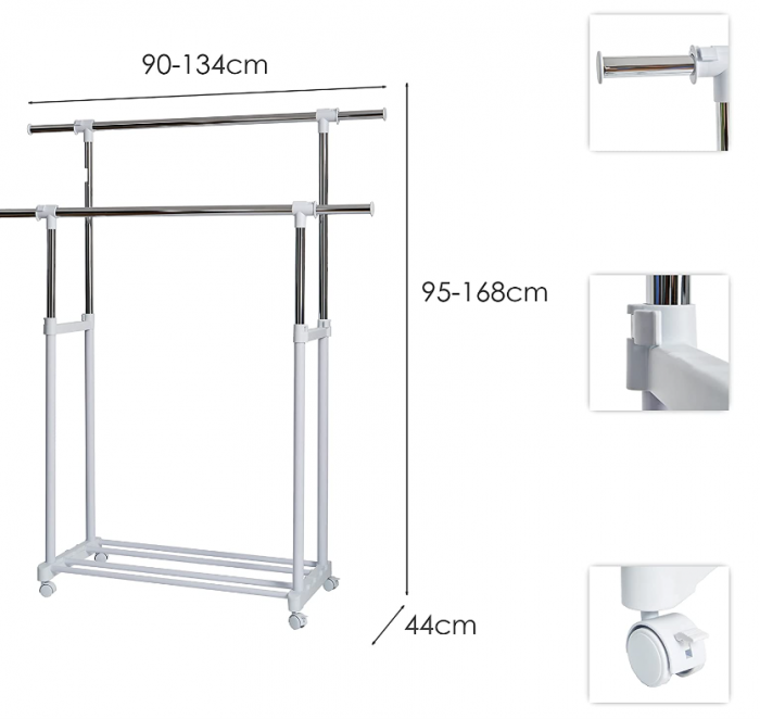 Suport Rollkleide pentru haine, metal, plastic, alb, 90 x 44 x 95 cm [2]