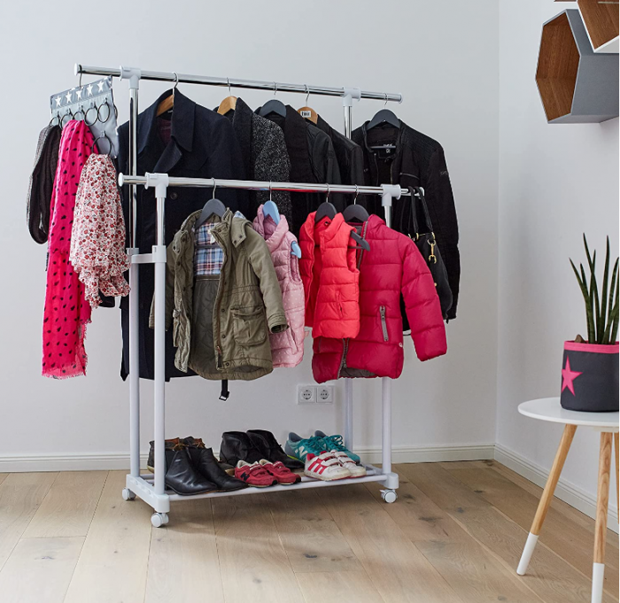 Suport Rollkleide pentru haine, metal, plastic, alb, 90 x 44 x 95 cm [3]