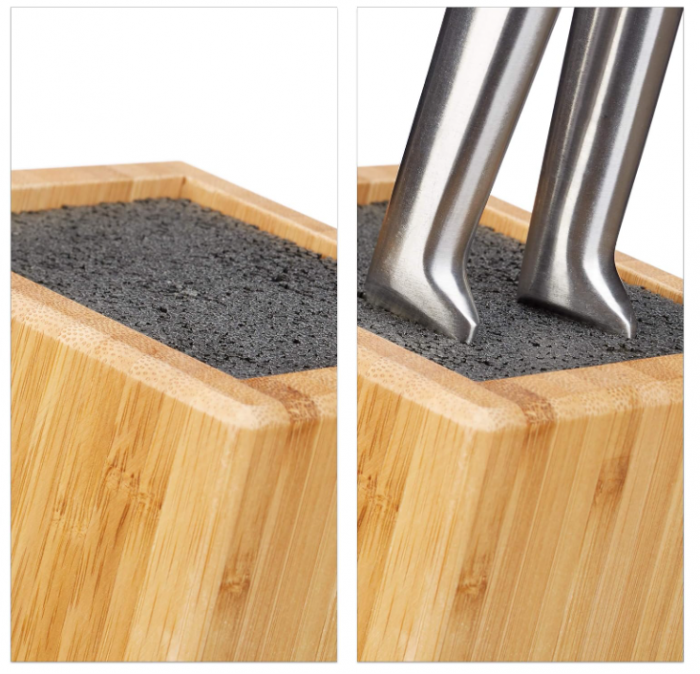 Suport vertical pentru cuțite cu insertie flexibila Relaxdays, din bambus , organizator de bucătărie [7]