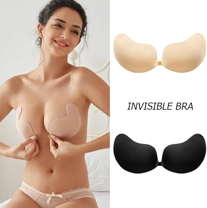 Sutien adeziv push-up BTkviseQat, invizibil, fara bretele, negru/bej, marimea B [2]