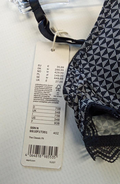 Sutien cu armatura ESPRIT Micro Print Par Classic, alb/albastru, 75B [2]