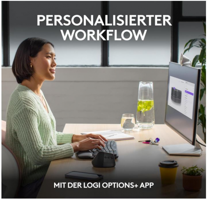 Tastatura fara fir ergonomica Logitech Wave Keys, QWERTZ german, gri grafit [9]