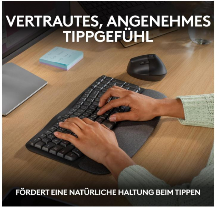 Tastatura fara fir ergonomica Logitech Wave Keys, QWERTZ german, gri grafit [5]