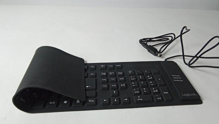 Tastatură flexibilă LogiLink ID0019A, rezistentă la apă, QWERTZ - aspect german, 109 taste, negru [3]