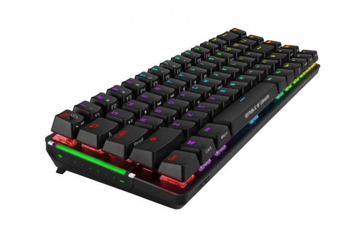 Tastatura gaming mecanica wireless ASUS ROG Falchion, format 65%, switch-uri Cherry MX Red, panou tactil interactiv, iluminare RGB Aura Sync, Negru [4]