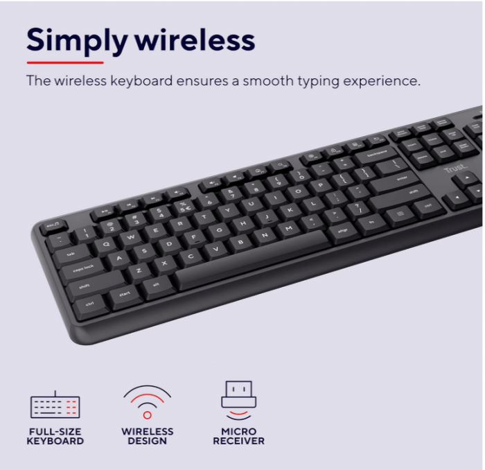 Tastatură si mouse fără fir Trust Ody, Tastatura silentioasa cu Layout Italian [8]