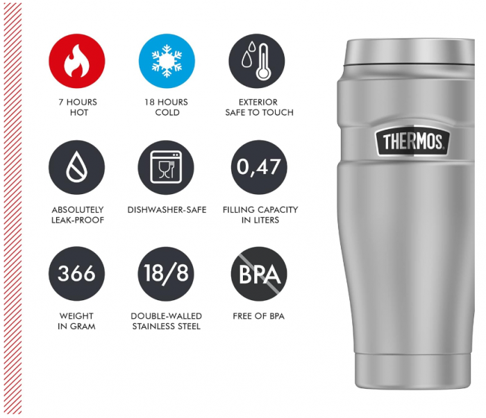 Termos/Cană termoizolantă THERMOS, 0,47 l, oțel inoxidabil mat [7]