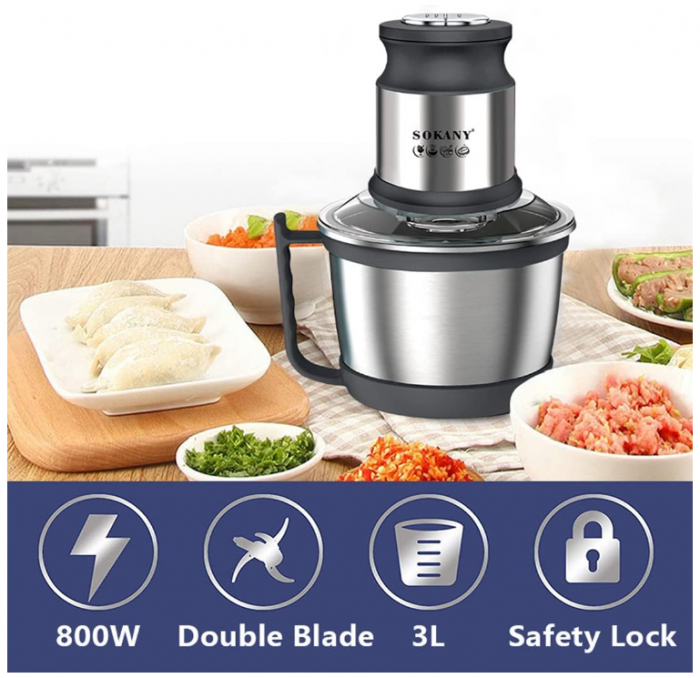 Tocator electric de bucatarie SOKANY SK-7027 800 W cu bol din otel inoxidabil de 3 L [4]