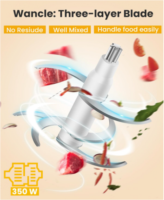 Tocător electric multifuncțional Wancle, Robot de bucătărie, 600 ml, 350 W, 6 lame (Negru) [5]