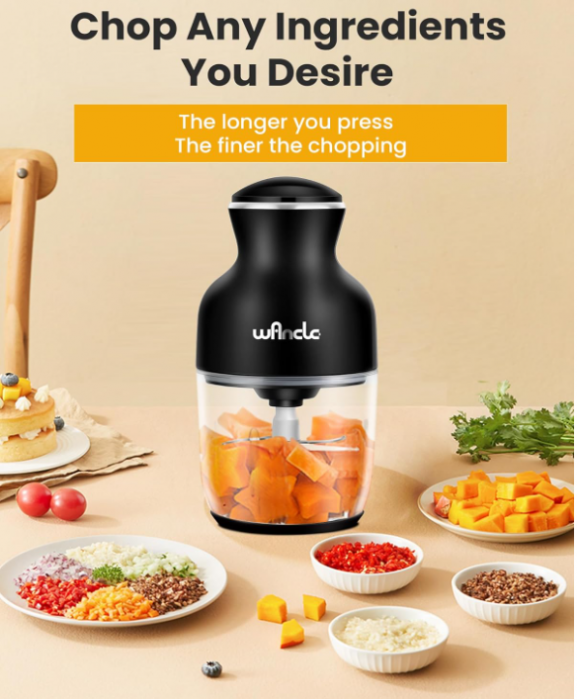 Tocător electric multifuncțional Wancle, Robot de bucătărie, 600 ml, 350 W, 6 lame (Negru) [6]