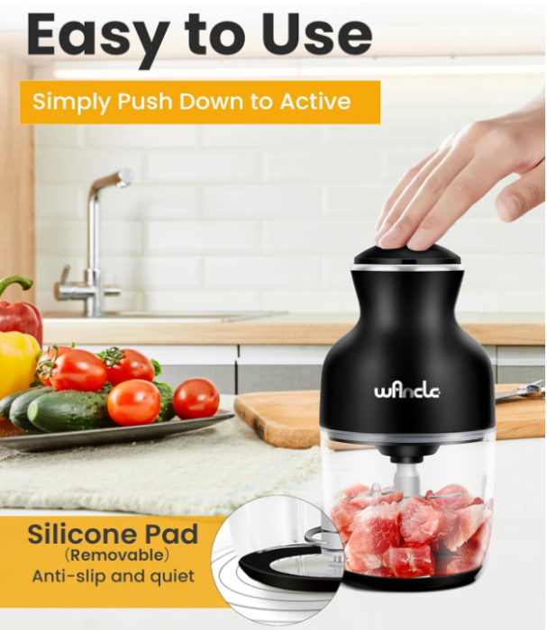 Tocător electric multifuncțional Wancle, Robot de bucătărie, 600 ml, 350 W, 6 lame (Negru) [4]