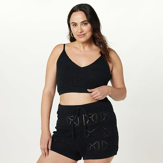 Top crop pentru femei The Drop Diza Crochet Bralette, negru, 3XL [3]