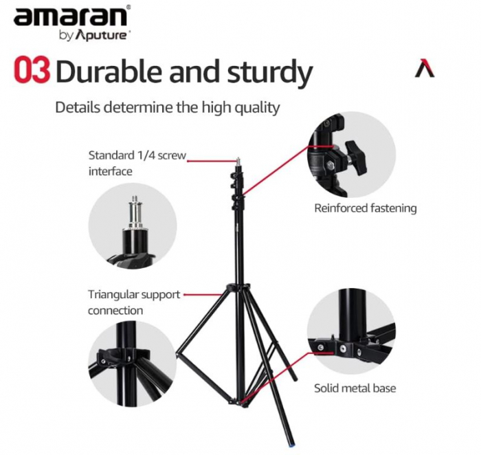 Trepied pentru lumina Aputure, inaltime ajustabila 1.1 - 2.7 m, aluminiu, negru [8]