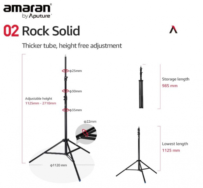 Trepied pentru lumina Aputure, inaltime ajustabila 1.1 - 2.7 m, aluminiu, negru [7]