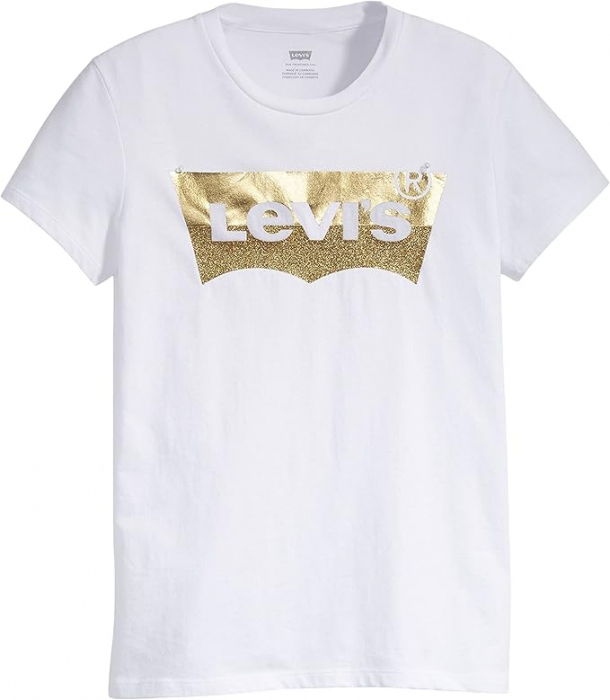 Tricou cu maneca scurta pentru femei Levi's The Perfect Tee, alb cu logo auriu, XS [5]