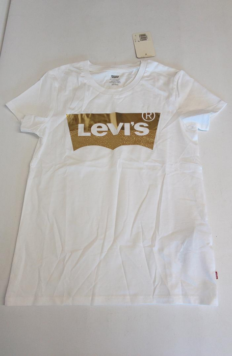 Tricou cu maneca scurta pentru femei Levi's The Perfect Tee, alb cu logo auriu, XS [4]