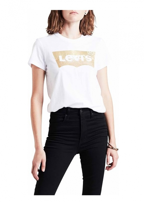 Tricou cu maneca scurta pentru femei Levi's The Perfect Tee, alb cu logo auriu, XS [1]