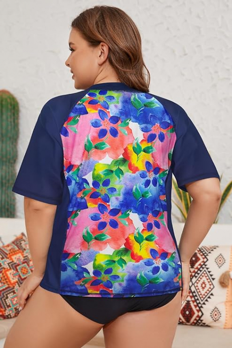 Tricou de inot cu maneca scurta pentru femei SHEKINI, uscare rapida, model floral, 5XL [2]