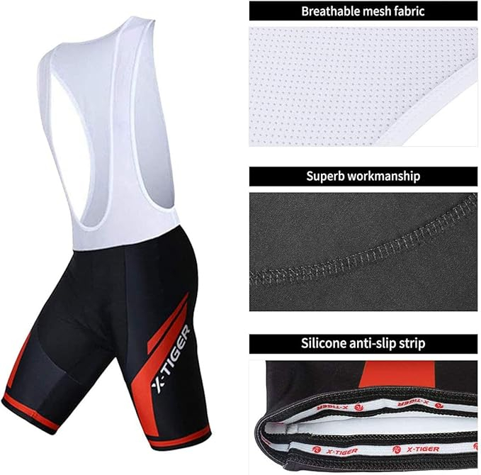 Tricou si pantaloni scurti cu gel 5D cu bretele pentru ciclism X-TIGER, XL [5]