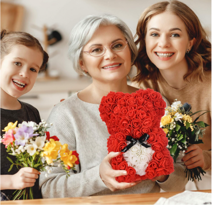 Ursuleț de trandafiri, flori artificiale, 25 cm, rosu [8]