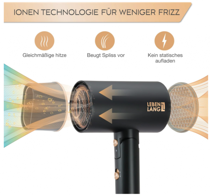 Uscător de păr pliabil LEBENLANG Ion 2100 W cu mod aer rece [3]