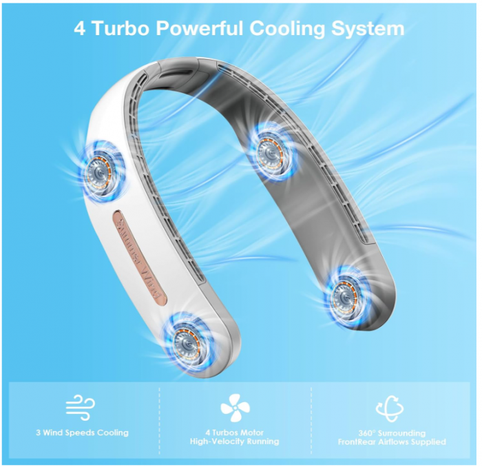 Ventilator portabil pentru gât, Turbo 4000 mAh, cu 3 viteze [4]