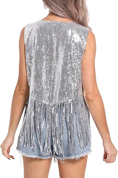 Vestă de damă cu paiete SEAUR, fără mâneci, argintiu, marime S [5]