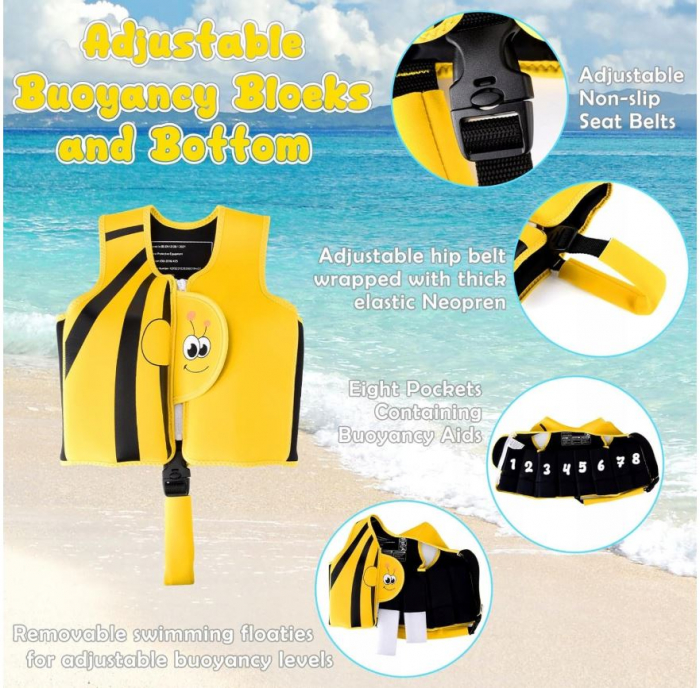 Vesta de inot pentru copii Yabtf, neopren, galben, 2-3 ani [11]