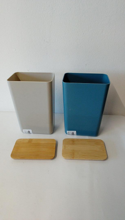 2 x Recipiente de depozitare alimente cu capace din bambus COM-FOUR, gri deschis si albastru [1]