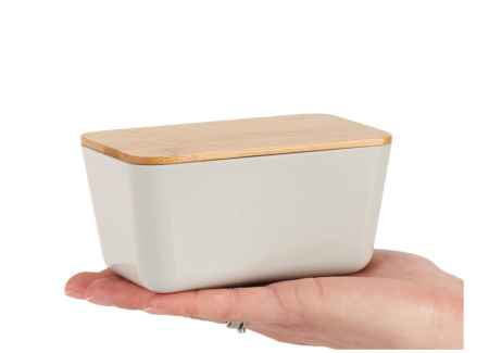 2 x Recipiente de depozitare alimente cu capace din bambus COM-FOUR, gri deschis si albastru [6]