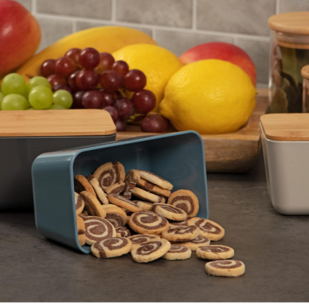 2 x Recipiente de depozitare alimente cu capace din bambus COM-FOUR, gri deschis si albastru [4]