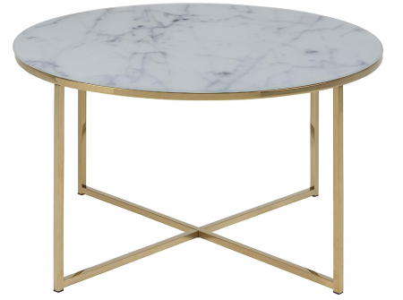 AC Design Furniture Masuta de cafea rotunda , 80 x 80 x 45 cm, aspect marmura alb/auriu, sticla/metal [1]