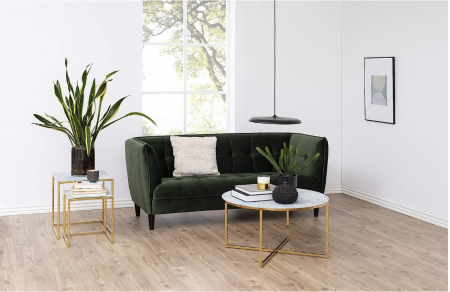 AC Design Furniture Masuta de cafea rotunda , 80 x 80 x 45 cm, aspect marmura alb/auriu, sticla/metal [4]