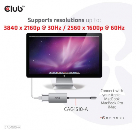 Adaptor activ Club 3D CAC-1510-A Gen1 Type-C la Dual Link DVI-D HDCP, Adaptor activ S/B pentru Apple Cinema Displays [6]
