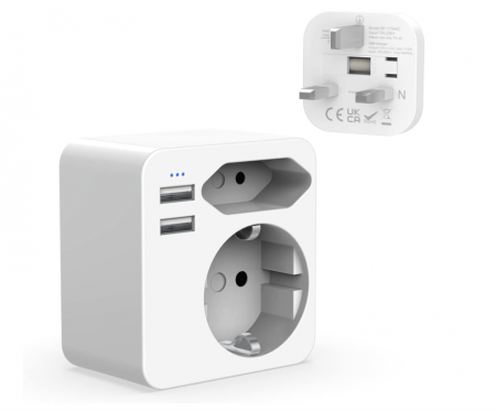 Adaptor priză Hoppac Anglia, 2 porturi USB 2.4A cu mufă europeană și Schuko tip G [0]