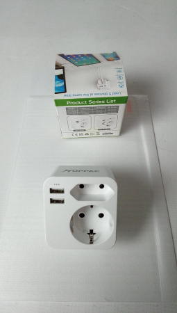 Adaptor priză Hoppac Anglia, 2 porturi USB 2.4A cu mufă europeană și Schuko tip G [1]
