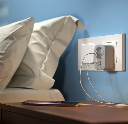 Adaptor SIMON, Adaptor de călătorie cu priză Schuko de 16A și 2 mufe USB, Adaptor de alimentare pentru încărcare de perete, USB Thief [1]