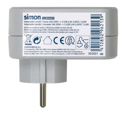 Adaptor SIMON, Adaptor de călătorie cu priză Schuko de 16A și 2 mufe USB, Adaptor de alimentare pentru încărcare de perete, USB Thief [3]