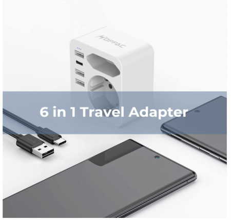 Adaptor UK Hoppac, Adaptor 6 în 1, 3 USB, 1 USB-C [8]