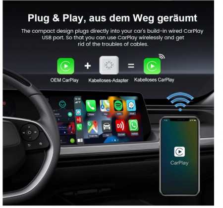 Adaptor USB wireless Apple Carplay Carlinkit 3.0 Mini pentru autoturisme, alb [3]