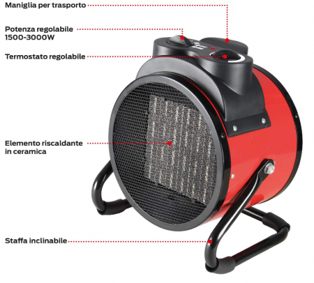Aeroterma electrica Valex 1860106, 3kW, 2 nivele de putere, Roșu/Negru [4]