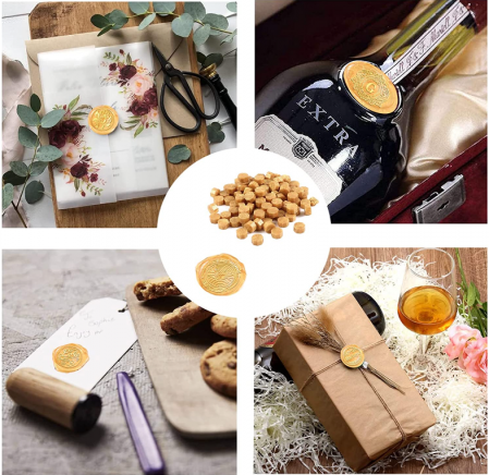 AiQInu 320 de bucăți ceara aurie pentru sigilii invitatie nunta/botez, stampila plic, cu 4 lumânări și 1 lingură [6]